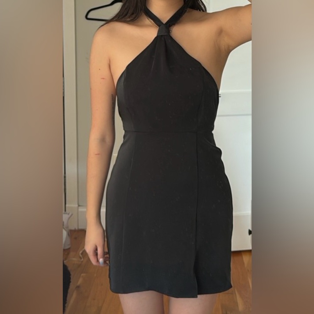 Black Satin Halterneck Dress